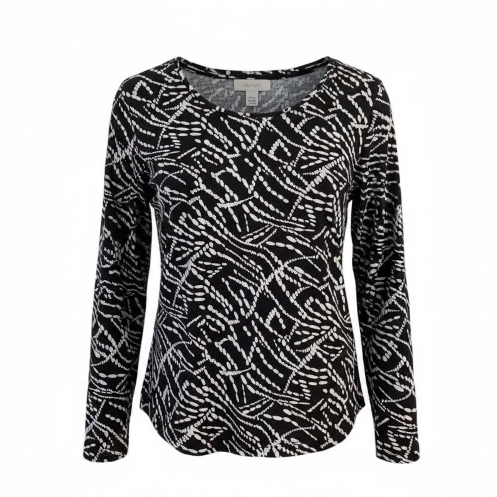 Chico Brown w White Long Sleeve T-shirt w Rounded Bottom, Stretch, Mid Weight